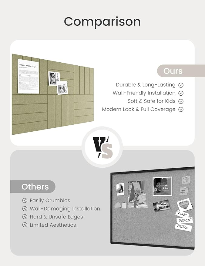 Bumusty Large Cork Board Alternative-36 x24 Felt Bulletin Board Tiles, with 30 Pushpins, 40 Adhesive Tabs, 6-Pack Slat Wall Paneling, Cork Boards for Office Push Pin Board Felt Board-Olive Green