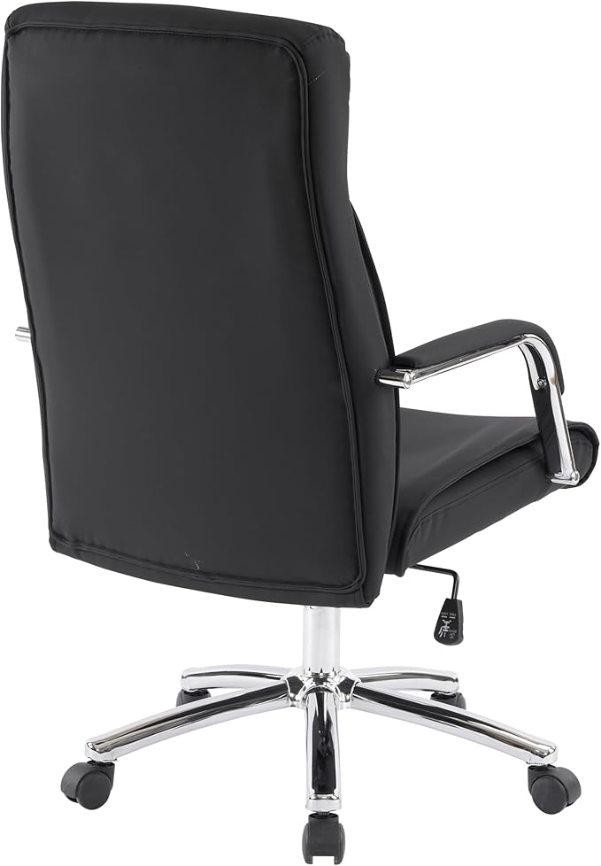 Mid-Back Ergonomic Leather Office Chair, Modern Upholstered Executive Desk Chair with Gold Frame Armrest Computer Task Chair (Obsidian Black)