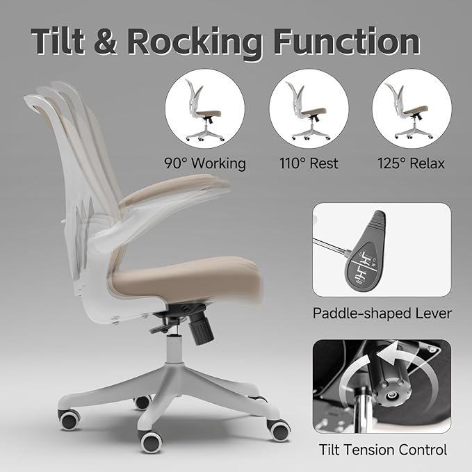 Ergonomic Office Chair with Adjustable Lumbar Support & Flip-Up Armrests - High Back Desk Chair with Thickened Seat Cushion, Rolling Wheels for Home/Office Study Work