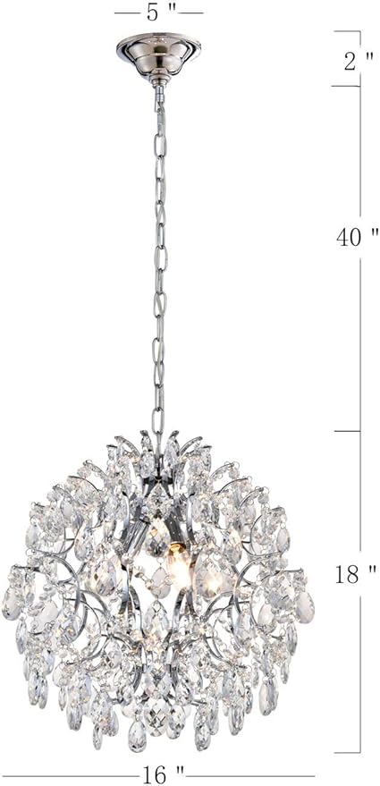 Bestier Modern Pendant Chandelier Crystal Raindrop Lighting Ceiling Light Fixture Lamp for Dining Room Bathroom Bedroom Livingroom entryway 3 E12 Bulbs Required D16 in x H18 in