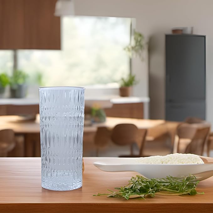 Highball Glasses Set of 4 15oz Vintage Glass Cups Fits Dinner Party - Unique Texture, Dishwasher Safe