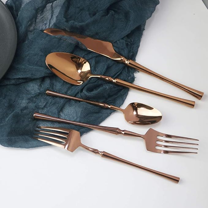 JASHII 5 Pieces Rose Silverware Set, Cutlery Set, Service for 1, 5 Pieces Rose Gold Stainless Steel Flatware Set, Dishwasher Safe (Shiny Rose)