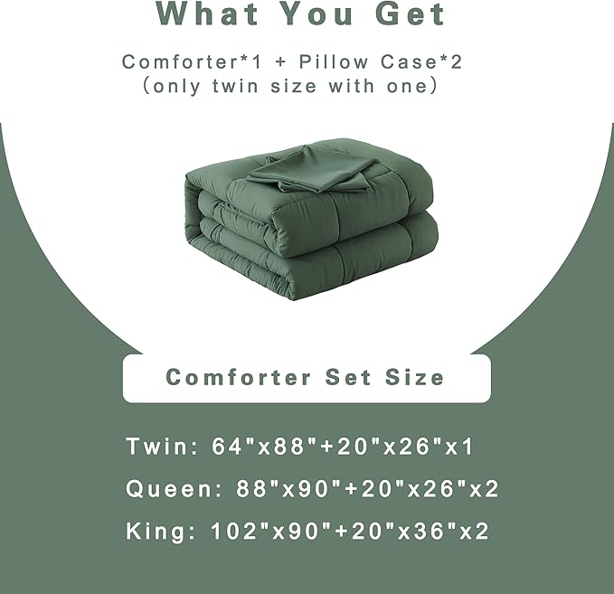 DOWNCOOL Full Size Comforter Sets -All Season Bedding Comforters Sets with 2 Pillow Cases -3 Pieces Bed Set Down Alternative Comforter Set -Sage Green Bedding Sets Full(82"x86")