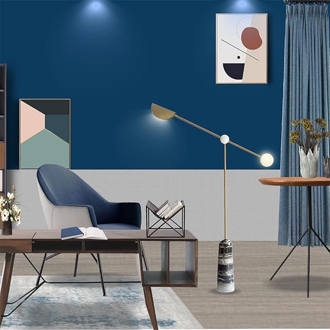 Funambulist Gold Floor Lamp with Marble Base | Minimalist Metal Frame, Warm White Light