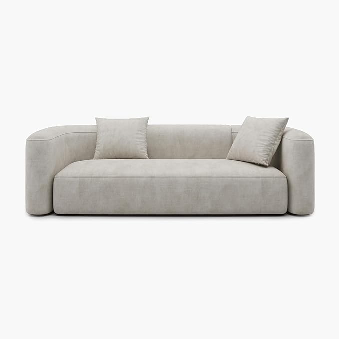 Acanva Luxury Modern Tight Curved Back Velvet Sofa, Minimalist Style Comfy Couch for Living Room Apartment, 3 Seater, Cream