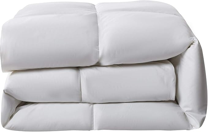 Serta Goose Feather Down Fiber Cotton Comforter Queen Size - 100% Cotton Duvet Insert - Hotel Luxury Hypoallergenic Bedding Comforter All Season Medium Warmth 90 x 90 Inch White