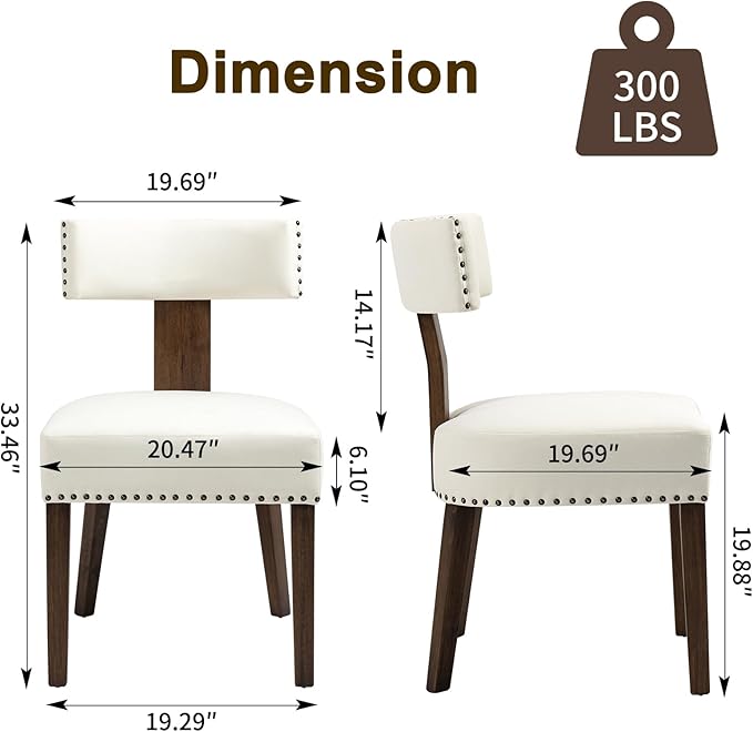 Upholstered Wooden Farmhouse Dining Chairs Set of 2, Mid-Century Modern Fabric Dining Room Chairs with Wood Legs, Curved Backrest Kitchen Chairs for Living Room, Beige