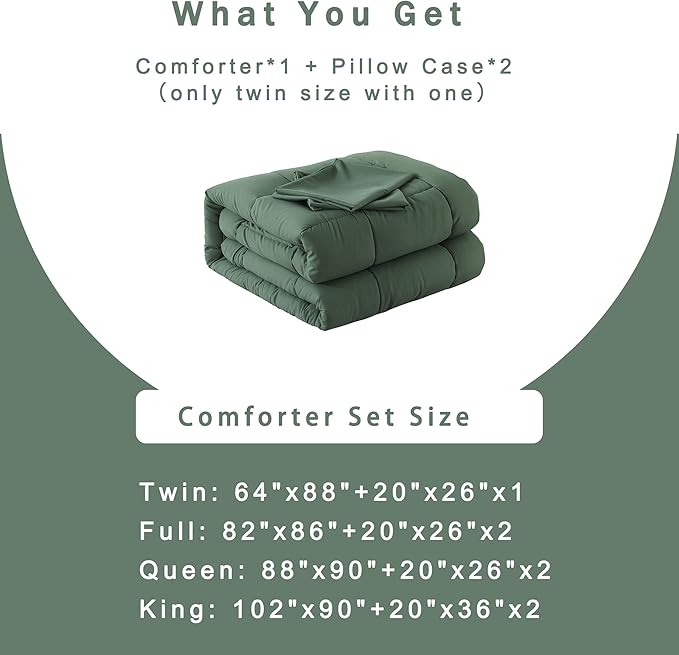 DOWNCOOL Twin Comforter Set -All Season Bedding Comforters Sets with 1 Pillow Case -2 Pieces Bed Set Down Alternative Comforter Set -Sage Green Twin Bedding Sets(64"x88")