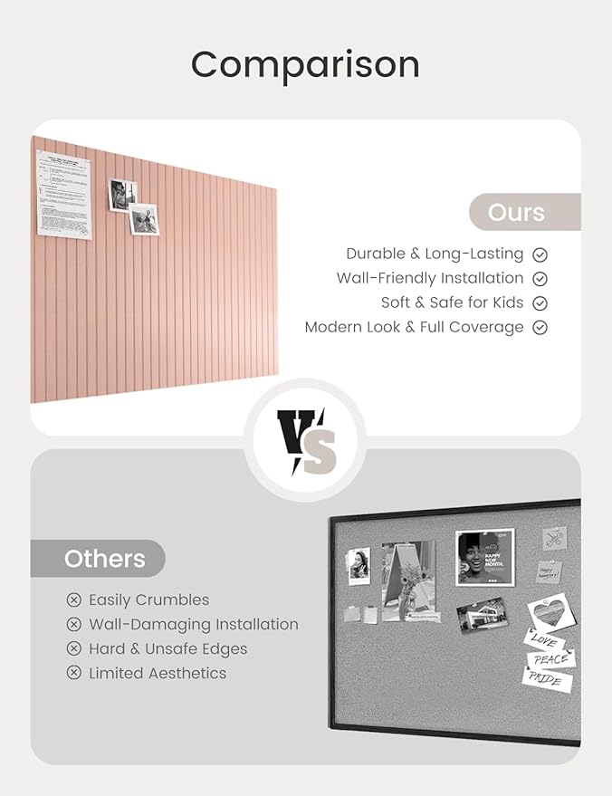 Bumusty Large Cork Board Alternative-47 x35 Felt Bulletin Board Tiles, with 30 Pushpins, 70 Adhesive Tabs, 12-Pack Slat Wall Paneling, Cork Boards for Office Push Pin Board Felt Board-Pink