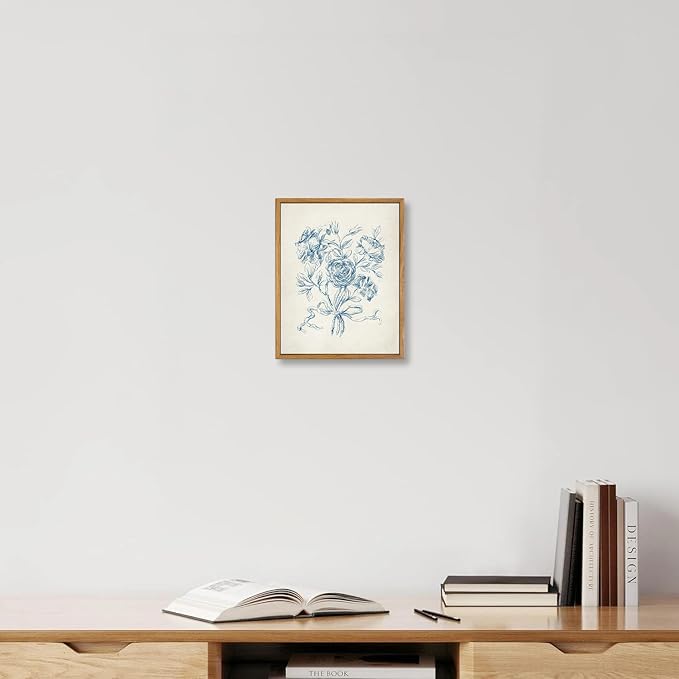 KBKBART Framed Floral Wall Art, Vintage Blue Rose Bouquet Sketch Canvas Oil Painting, Antique Victorian Wall Decor, Minimalist Bedroom Wall Art Aesthetic, Neutral Flower Art Prints for Bedroom Living Room, Gallery, Gifts for Friends or Family(9"x12")