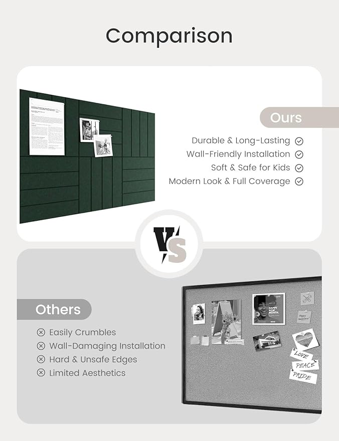 Bumusty Large Cork Board Alternative-36 x24 Felt Bulletin Board Tiles, with 30 Pushpins, 40 Adhesive Tabs, 6-Pack Slat Wall Paneling, Cork Boards for Office Push Pin Board Felt Board-Aurora Green