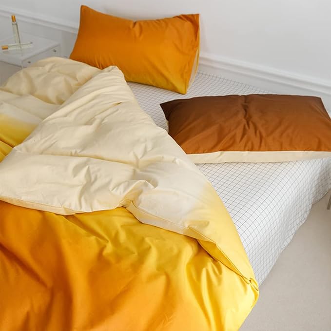 Pureant Orange Yellow Gradient Comforter Sets King Solid Yellow and Orange Bedding Comforters Cotton Women Girls Modern Orange Brown Gradient Soft Quilts Farmhouse Abstract Art Orange Blanket Warm