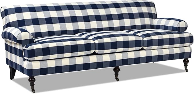 Jennifer Taylor Home Alana Lawson Three-Cushion Tightback Sofa, Blue Lattice Woven