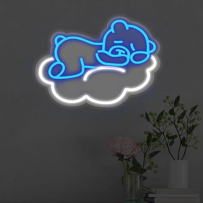Cute Blue Bear LED Neon Sign for Wall Decor, Anime Wall Decoration, Bright Cute Bear Wall Decor Gift for kids bedroom, party decoration, Kids' Room, Girls Room, Bedroom Game Room Bar