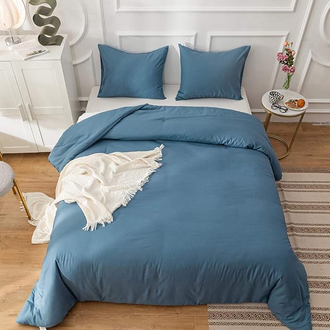 CLOTHKNOW Lake Blue Full Size Comforter Sets 3Pcs Blue Bedding Comforter Sets All Seaon Comforter Soft Comforter with 2 x Pillow Cases