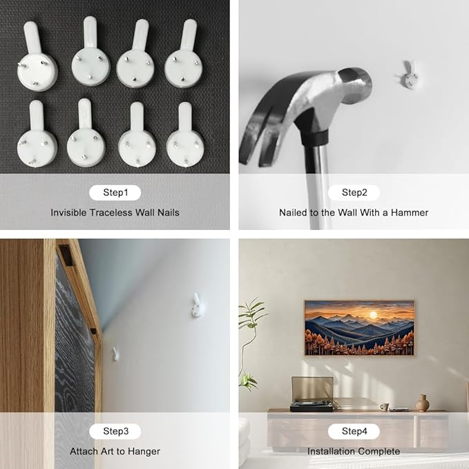 HOURIA Large Woodland Mountain Sunset Framed Canvas Wall Art Set,Wilderness Wooden Forest Landscape Wall Decor,Nature Botanical Artwork,Boho Pine Tree Art Print for Living Room,Bedroom- 40"x20"x1