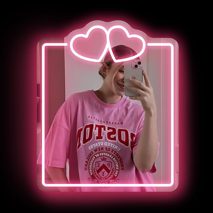 Heart Mirror Neon Sign, Beauty Salon Mirror Decor, Dorm Room, Valentine's Day Gifts,Gifts For Her, Vanity Wall Hallway Decor, Girls Room, Boho Mirror Wall Sign Art Gift