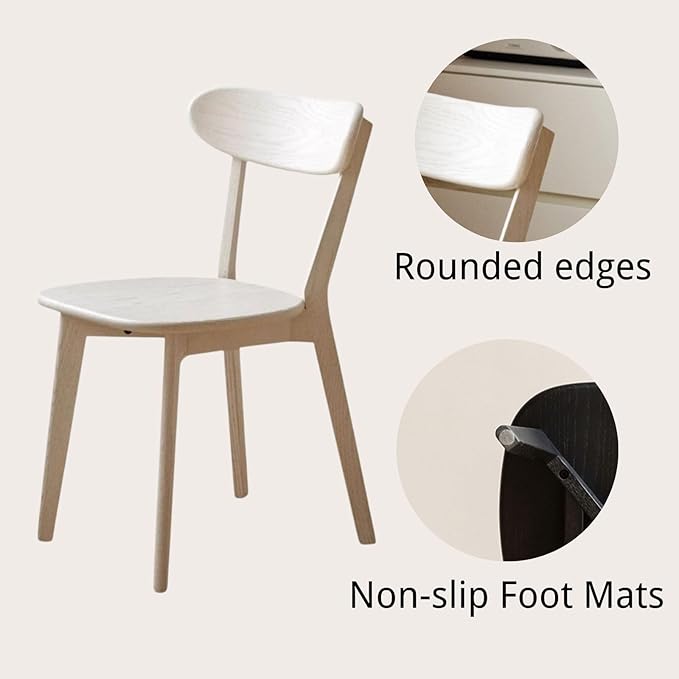 Oak Dining Chairs, Kitchen Chairs, 100% Solid Wood Modern Dinner Chair with Curved Backrest, Dining Room Chair for Kitchen, Living Room, Study (4PK, Cream White)