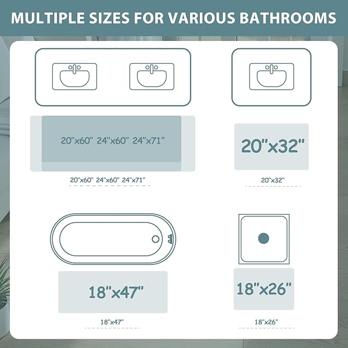 Uphome Bathroom Rugs Runner, Distressed Farmhouse Boho Blue Bath Mat, Non Slip Washable Long Bath Rugs, Vintage Traditonal Soft Velvet Bathroom Runner for Bathtub Sink Shower, 18x47 inch