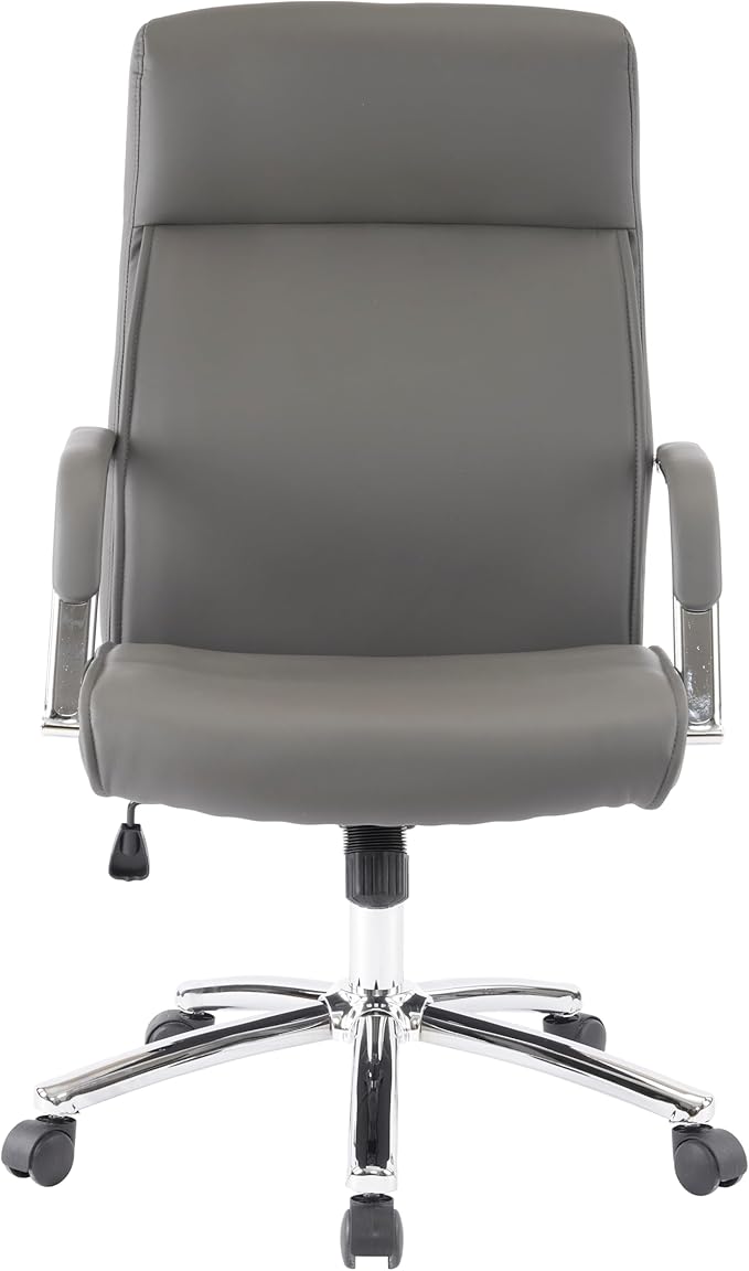 Mid-Back Ergonomic Leather Office Chair, Modern Upholstered Executive Desk Chair with Gold Frame Armrest Computer Task Chair (Slate Gray)