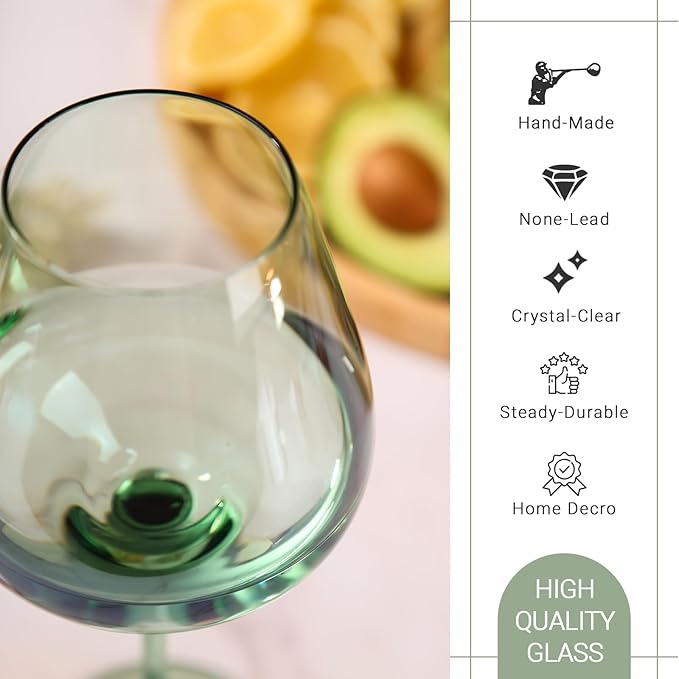 Physkoa Sage Green Wine Glasses Set of 6-18oz, Long Stem, Universal Size for White and Red Wine - Cool Green Table Decorate for Wedding Deco