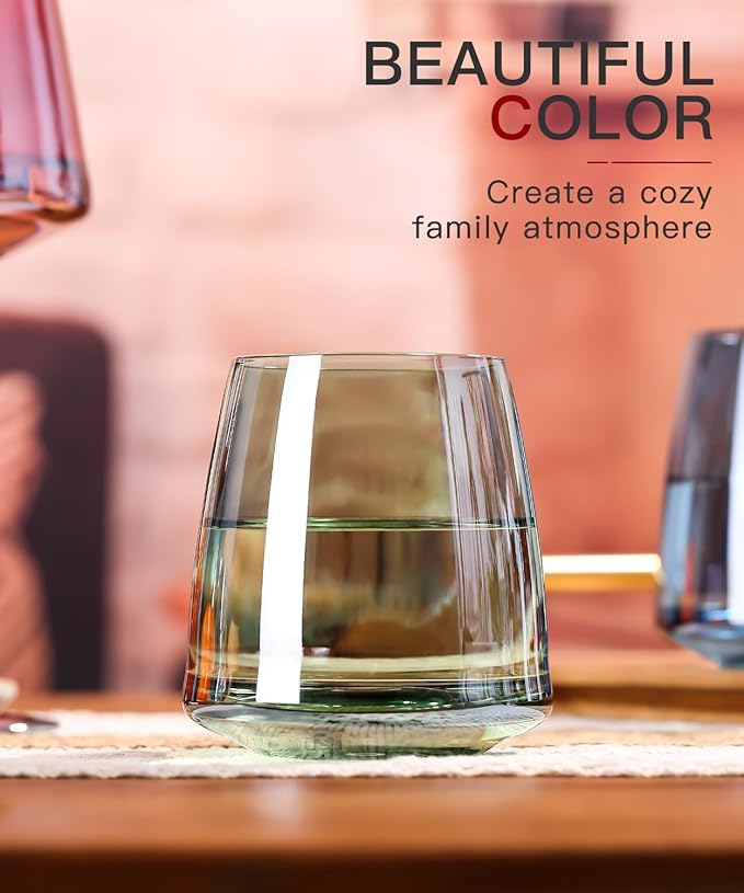 Stemless Colored Wine Glasses Set of 6-15oz Colorful Wine Glasses,Perfect Red Wine Glass Stemware for Wine Lover in Wedding,Engagement Gifts