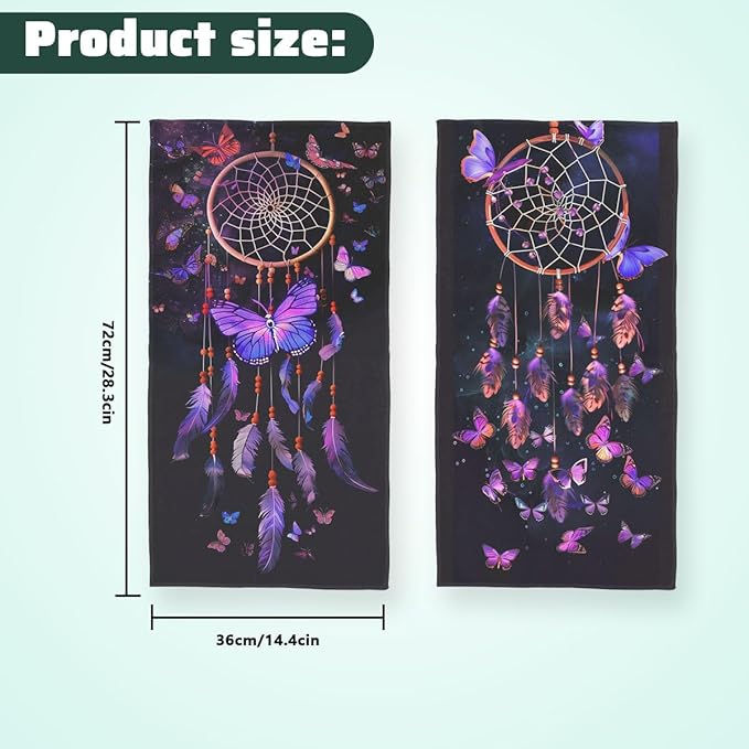 Butterfly Kitchen Towels Set of 2 Fantasy Dreamcatcher Purple Dish Towels Tabletop Decor Butterfly