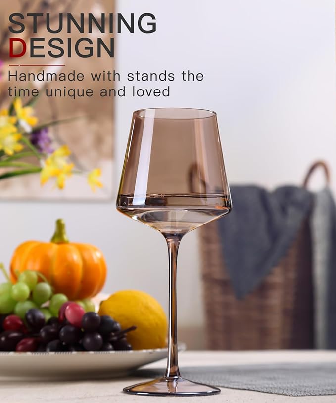 Hand Blown Colored Wine Glasses Set of 6-18oz Multi Colored Square Wine Glasses with Tall Long Stems and Flat Bottom,Crystal Colorful Wine Glass-Wedding,Birthday Gifts Gifts