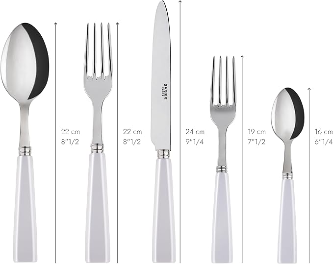 20-Piece Flatware Set For 4 - Icône Collection - Knives, Forks, Soup Spoons, Teaspoons & Dessert Forks - Stainless Steel & Acrylic - Dishwasher Safe - White