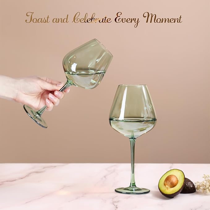 Physkoa Sage Green Wine Glasses Set of 6-18oz, Long Stem, Universal Size for White and Red Wine - Cool Green Table Decorate for Wedding Deco