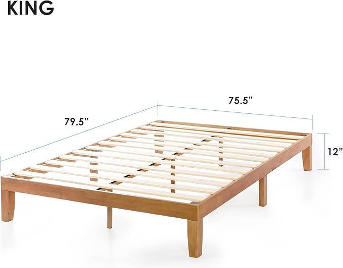 Mellow Naturalista Classic 12 Inch Solid Wood Platform Bed King, Natural Pine