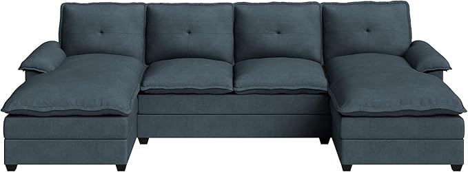 Meilocar U Shaped Sectional Sofa 110" 4 Seat Large Cloud Couch with Wide Chaise Double Cushions, Grey
