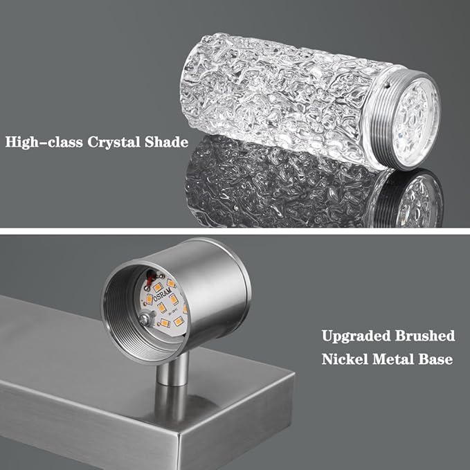 Modern Vanity Light, LED Vanity Light Fixture Brushed Nickel, Crystal Bathroom Lighting Fixtures over Mirror, Wall Lighting Fixtures for Bath, Wall Sconce for Bedroom Living Room, 27W 3000K Warm White
