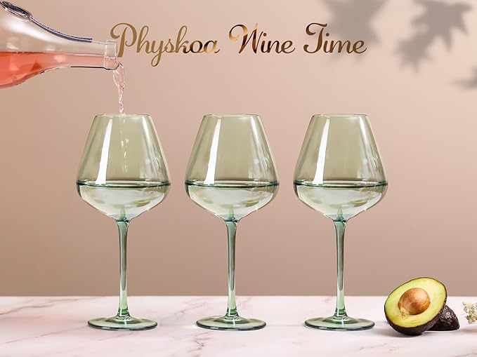 Physkoa Sage Green Wine Glasses Set of 6-18oz, Long Stem, Universal Size for White and Red Wine - Cool Green Table Decorate for Wedding Deco