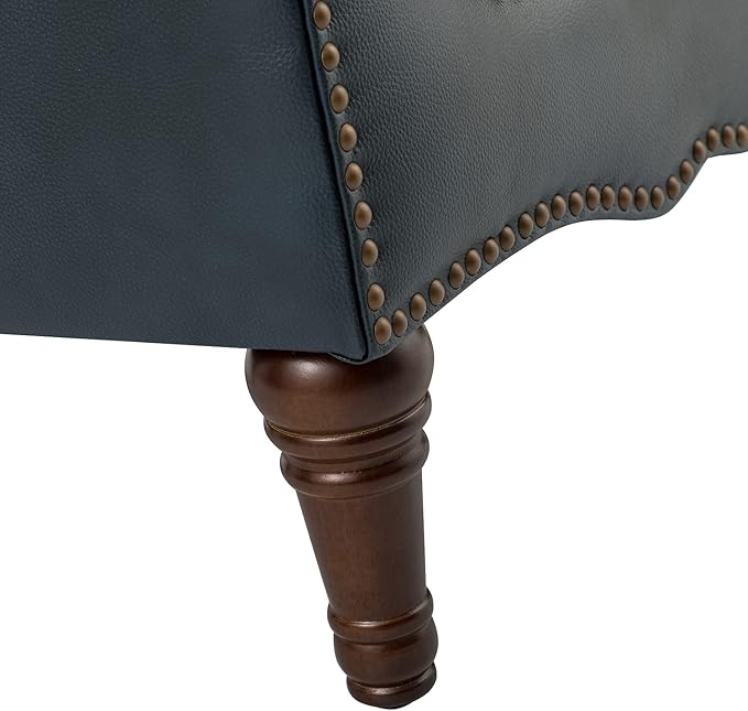 HULALA HOME Mid Century Modern Leather Club Chairs Set of 2, Top-Grain Genuine Leather Armchairs with Button-Tufted Back & Solid Wood Legs, Accent Chairs for Living Room/Bedroom/Home Office, Navy