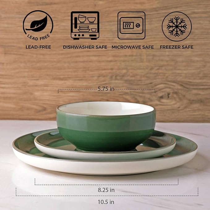 GBHOME Ceramic Dinnerware Sets, 18 Pieces Stoneware Dinnerware Set, Plates and Bowls Sets, Dishwasher & Microwave Safe,Dishes Set | Service for 6