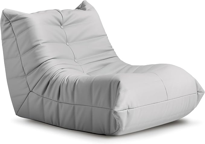 Hobestluk Giant Bean Bag Chair Lazy Floor Sofa, Fireside Sofa for Adults, Big Beanbag Faux Leather Armless Chair for Living Room Bedroom Dorm Office (Light Grey, Single)