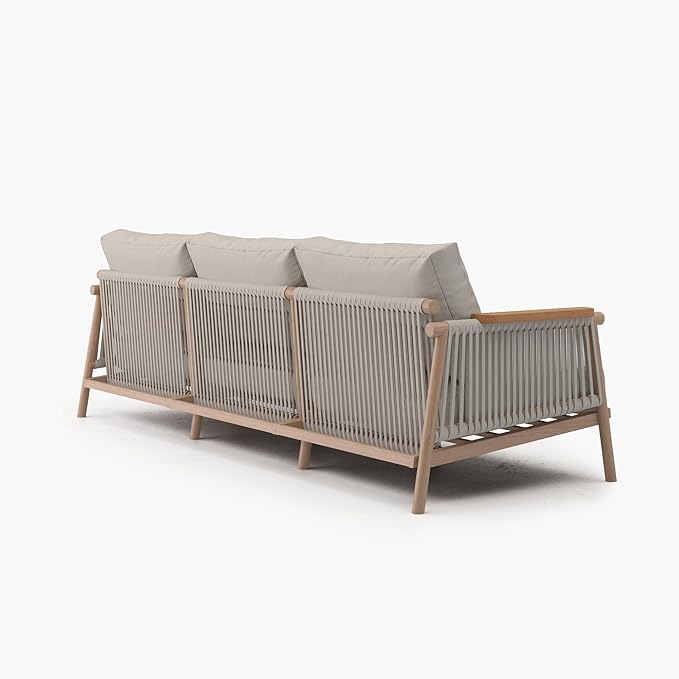 Acanva Modern All-Weather Aluminum Outdoor Sofa with Thick Cushions, Olefin Fabric Sunroom Backyard Furniture, Couch Light Khaki