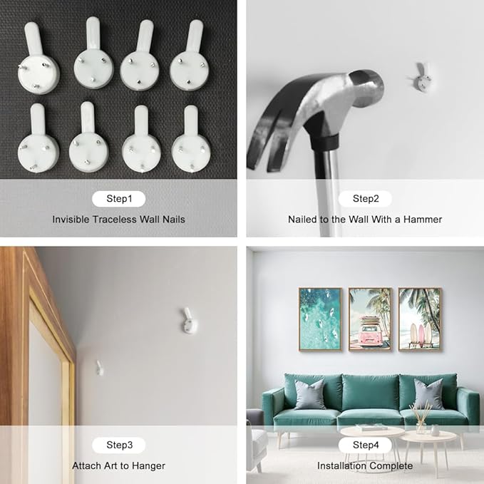 HOURIA Summer Surfboard Beach Framed Canvas Wall Art Set,Modern Ocean Surfing Seascape Wall Decor,Coastal Bus Coconut Tree Wall Painting,Nature Botanical Art Prints for Living Room, Bedroom-24 x36 x3