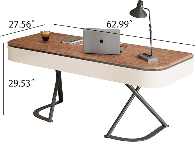 63-Inch Executive Desk, Large Computer Office Desk Workstation, Modern Simple Style Laptop Desk Study Writing Table Business Furniture for Home Office, Brown