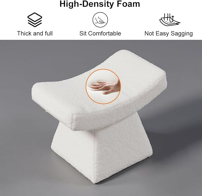 homary Vanity Chair Boucle Curve Ottoman, Plush Upholstered Foot Stool for Lving Room, High-Resilience Foam Chair for Bedroom, Stool Short for Entryways (Gray)
