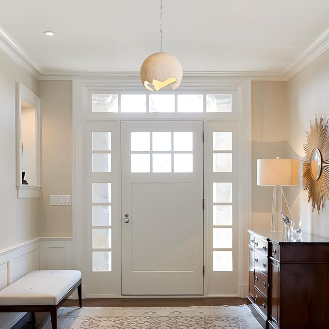 Wabi Sabi Pendant Lights,11.4in White Modern Pendant Light Resin Hanging Lamp Kitchen Island Lighting Modern Japandi Chandelier for Dining Room Bedroom Hallway Restaurant Foyer