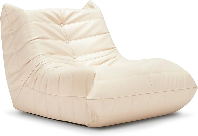 Hobestluk Giant Bean Bag Chair Lazy Floor Sofa, Fireside Sofa for Adults, Big Beanbag Faux Leather Armless Chair for Living Room Bedroom Dorm Office (Beige, Single)