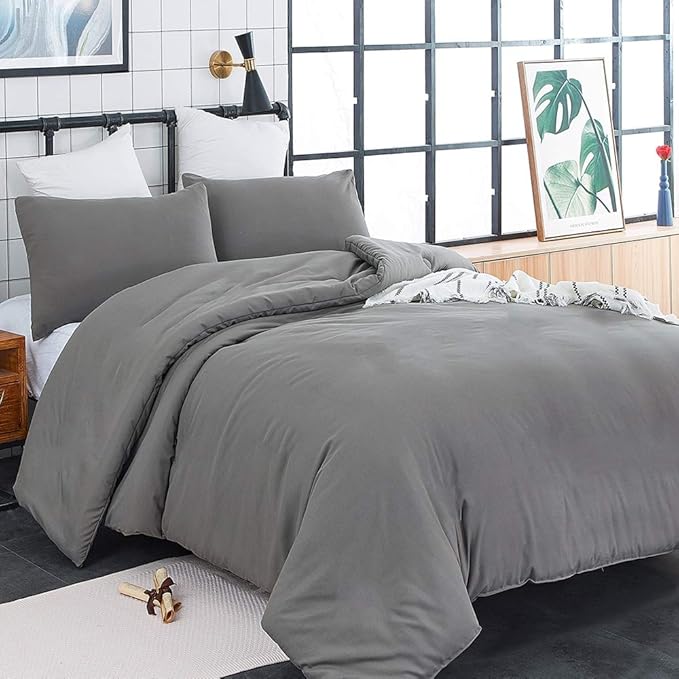 CLOTHKNOW Dark Grey California King Comforter Set Gray Bedding Comforter Sets All Season Grey Comforter Men Women Comforter with 2 x Pillow Cases