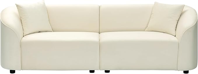 Christopher Knight Home 87.50" Velvet Curved Oversized 2 Seater Sofa, Upholstered Couch Chair, Soft Seating Lounge Sofa, Cozy Loveseat with Armrest, Reading Loveseat for Living Room, Home Rest, Cream