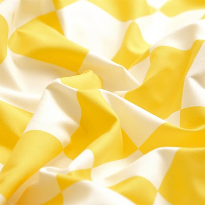 CLOTHKNOW Yellow Plaid Twin/Twin XL Comforter Set 3Pcs Checkerboard Grid Bedding Comforter Sets Yellow Grid Bed Comforter Sets