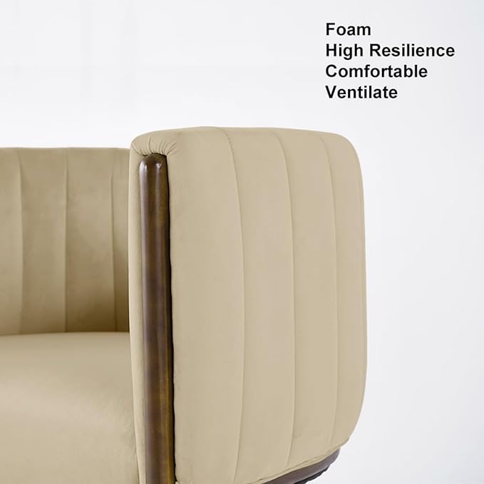 Velvet Fluted Accent Chair for Living Room with Wood Frame, High Resilience Foam, Elegant Modern Armchair (Camel)