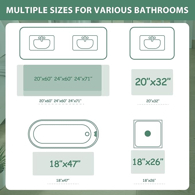 Uphome Green Bathroom Rugs, Distressed Farmhouse Boho Bath Mat, Non Slip Washable Soft Velvet Bath Mats for Bathroom Floor, Vintage Traditonal Bath Runner for Bathtub Sink Shower, 18x47 inch