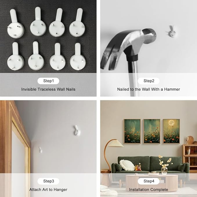 HOURIA Mystical Midnight Wildflower Framed Canvas Wall Art Set,Moonlit Orange Floral Wall Decor,Nature Inspired Landscape Artwork,Watercolor Art Prints for Living Room,Bedroom,Farmhouse-24 x36 x3