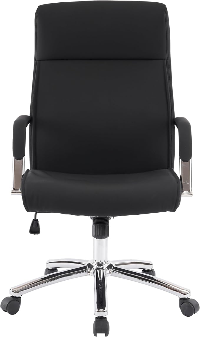 Mid-Back Ergonomic Leather Office Chair, Modern Upholstered Executive Desk Chair with Gold Frame Armrest Computer Task Chair (Obsidian Black)